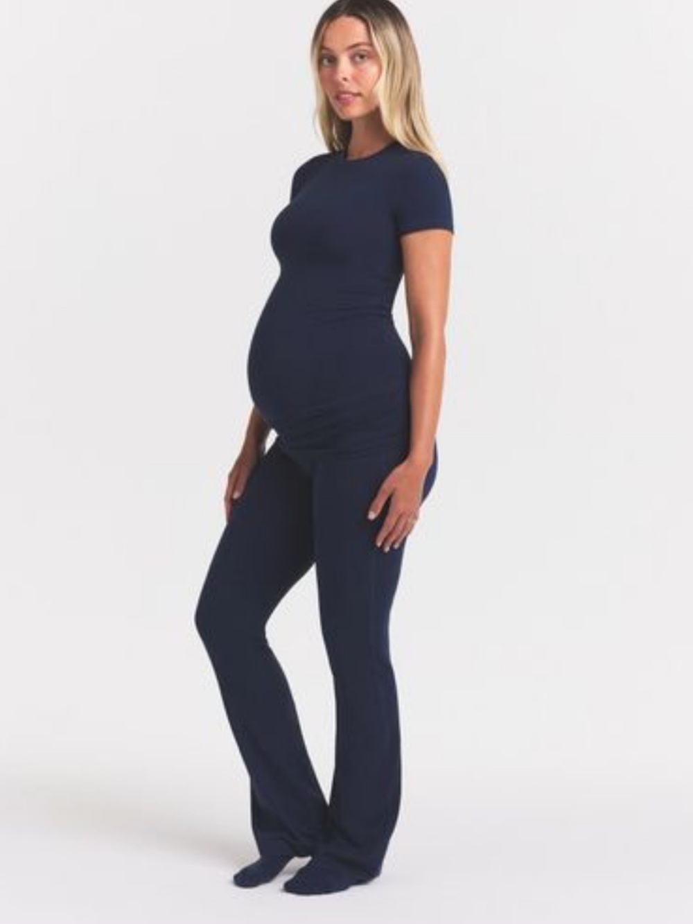 SKIMS NWT Cotton Jersey Maternity Foldover Pants - Navy